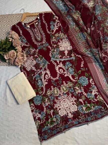 Floral Design Pakistani Suit Set