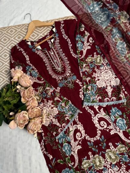 Readymade Floral Design Pakistani Suit Set