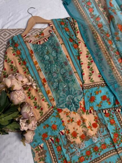 Floral Pattern Pakistani Ensemble